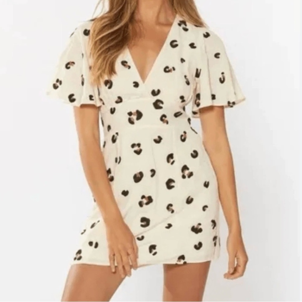 Red Carter Cream and Black Ruffled Puff Sleeve Mini Dress